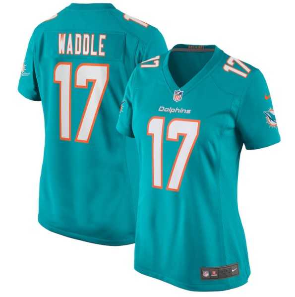 Womens Miami Dolphins #17 Jaylen Waddle Aqua Stitched Game Jersey(Run Small) Dzhi